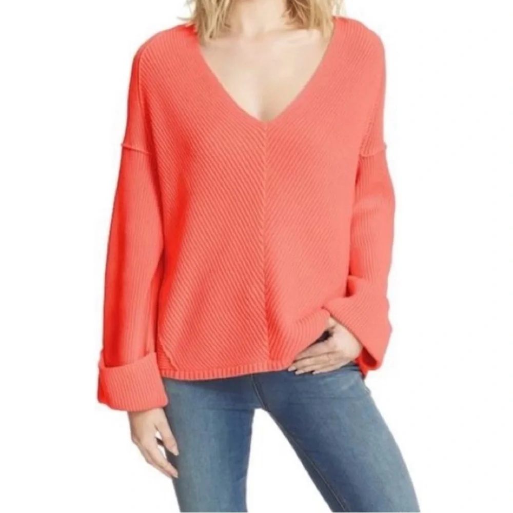 EUC Free People La Brea V-Neck Sweater Orange Size XS